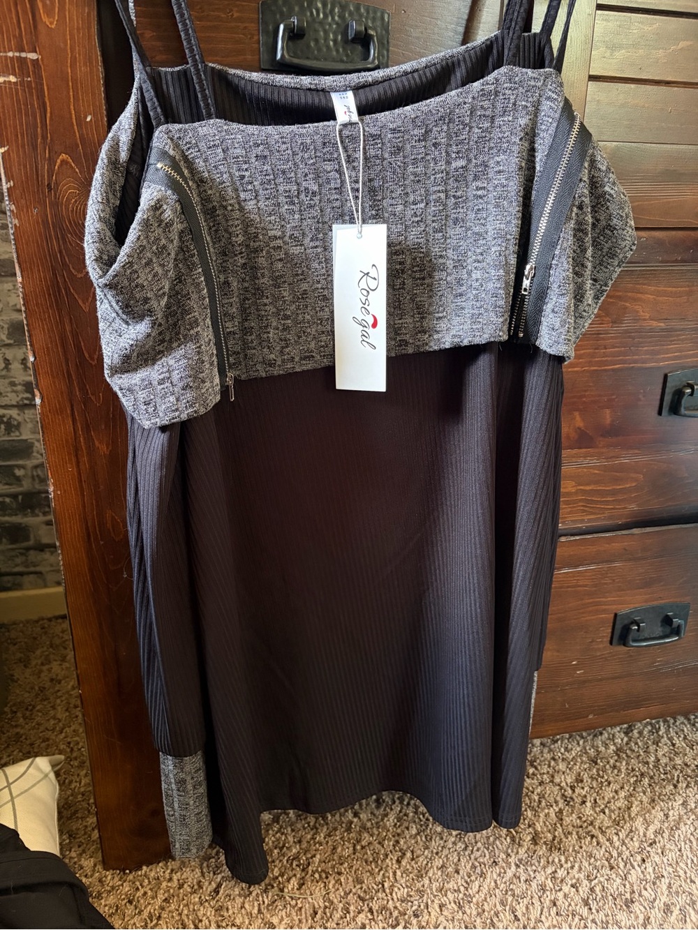 Rosegal Charcoal Gray Cold-Shoulder Ribbed Midi Dress
